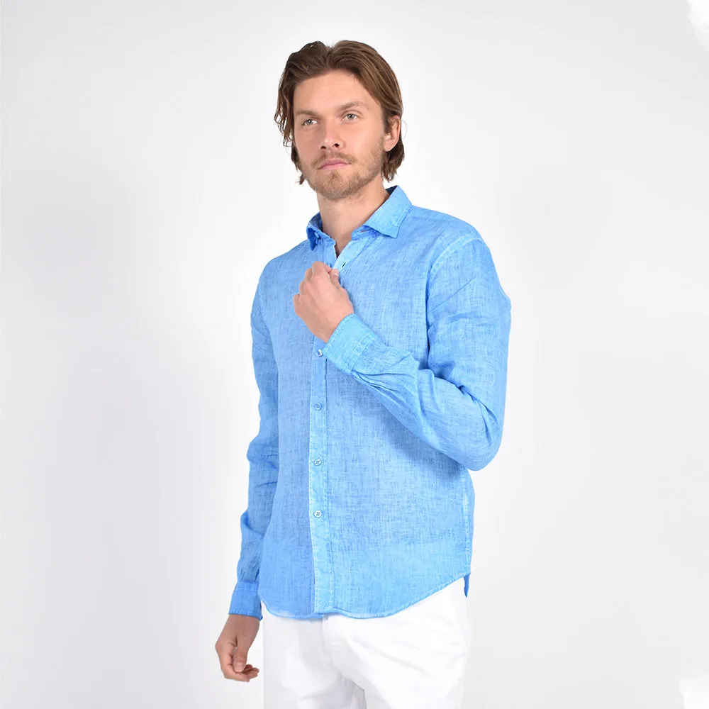 Solid Blue Linen Shirt