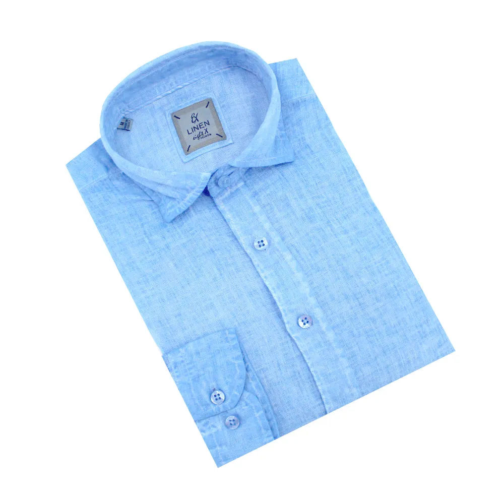 Solid Blue Linen Shirt