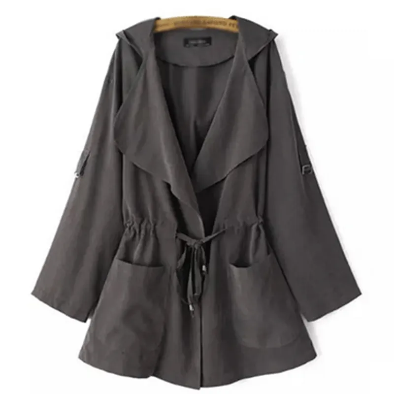 Solid color hooded trench coat