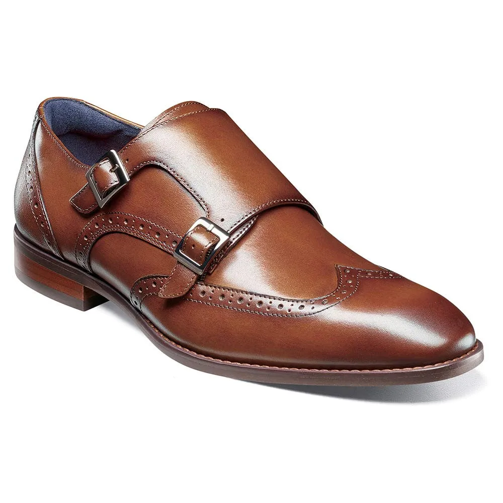 Stacy Adams Karson Cognac Wingtip Double Monk Strap Shoes