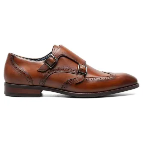 Stacy Adams Karson Cognac Wingtip Double Monk Strap Shoes