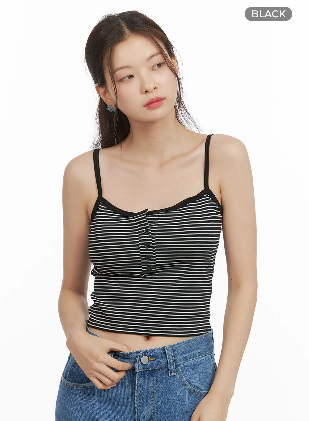 Striped Buttoned Cami Top OY421