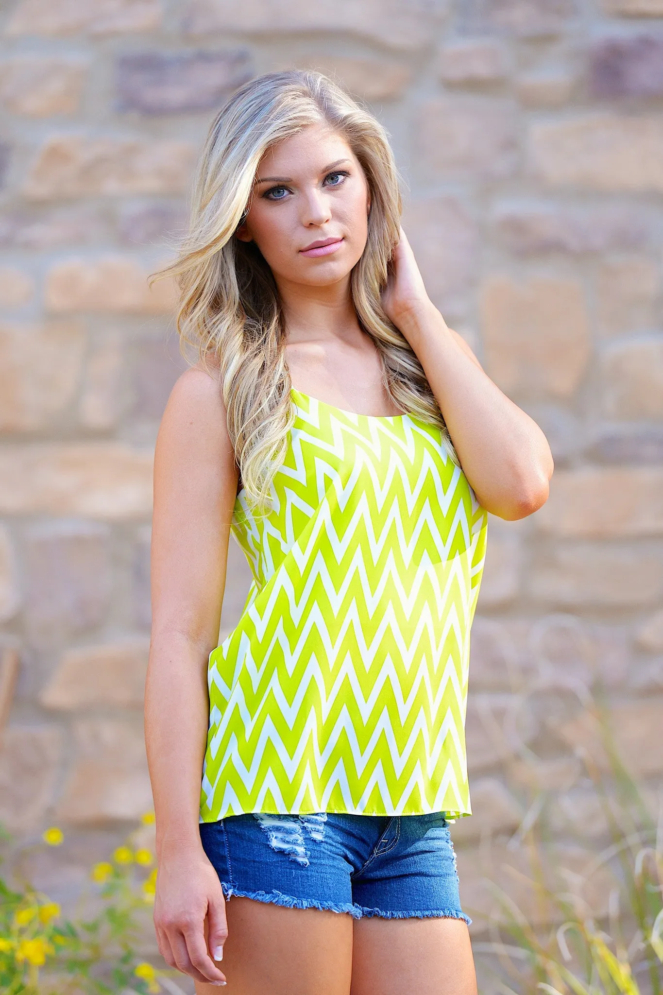 Sweeter Than Me Chevron Tank - Neon Lime