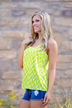 Sweeter Than Me Chevron Tank - Neon Lime