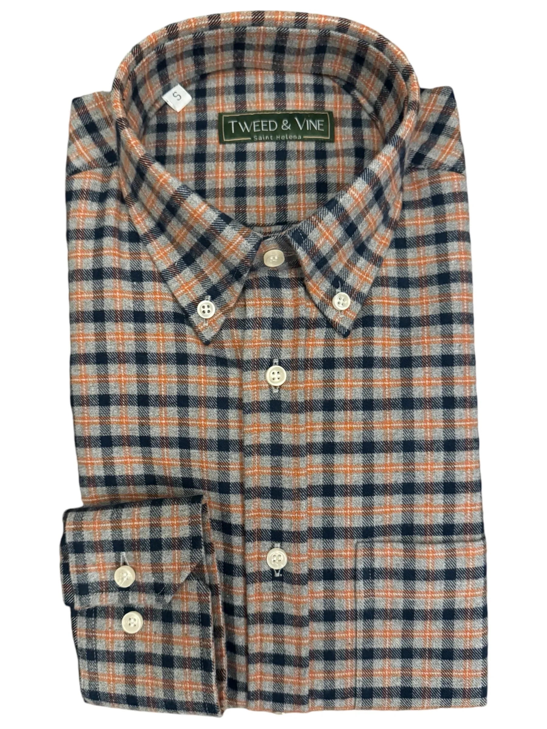 T&V Classic Brushed Cotton BD Shirt in Navy/Grey/Rust Plaid