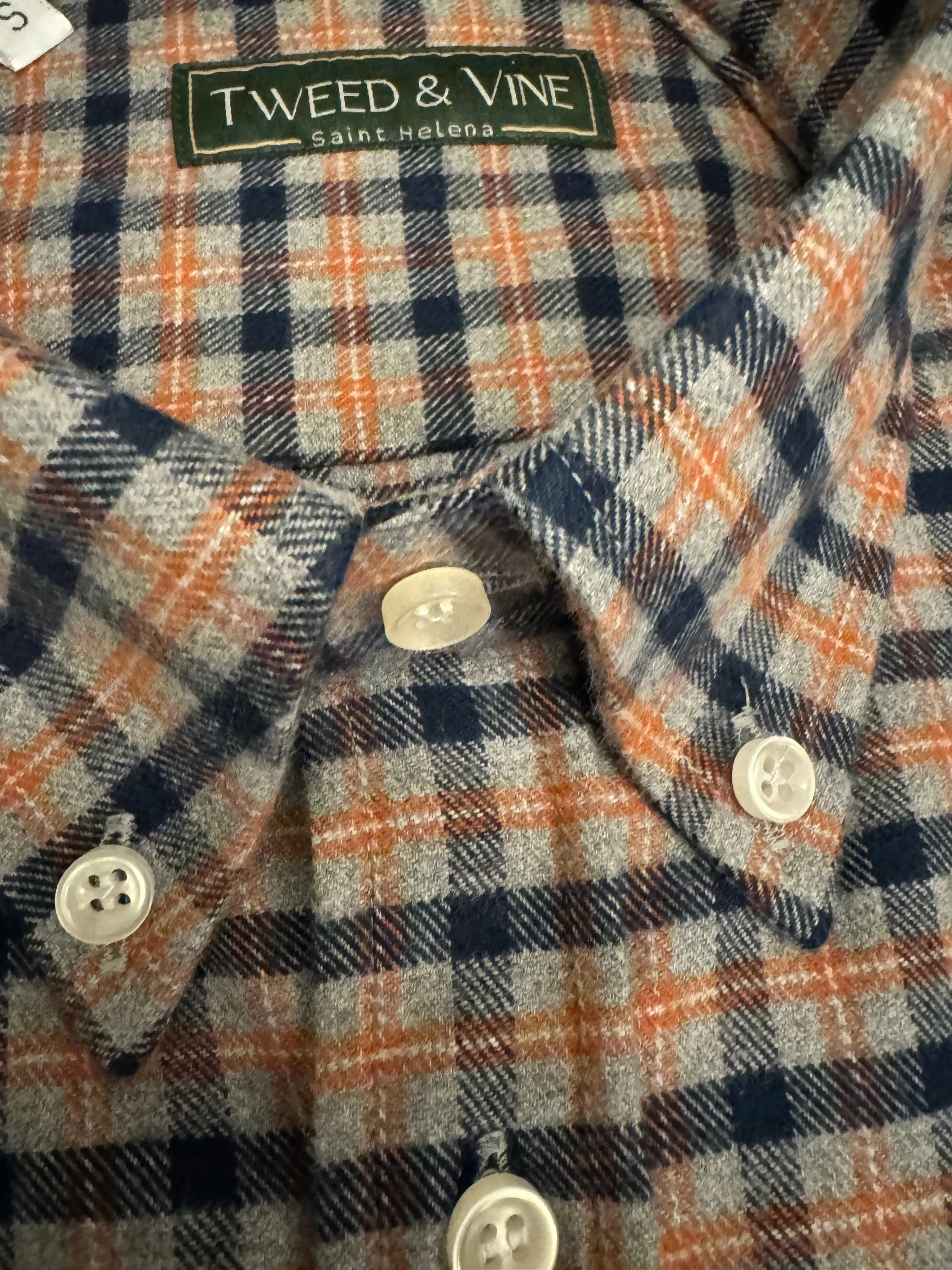 T&V Classic Brushed Cotton BD Shirt in Navy/Grey/Rust Plaid