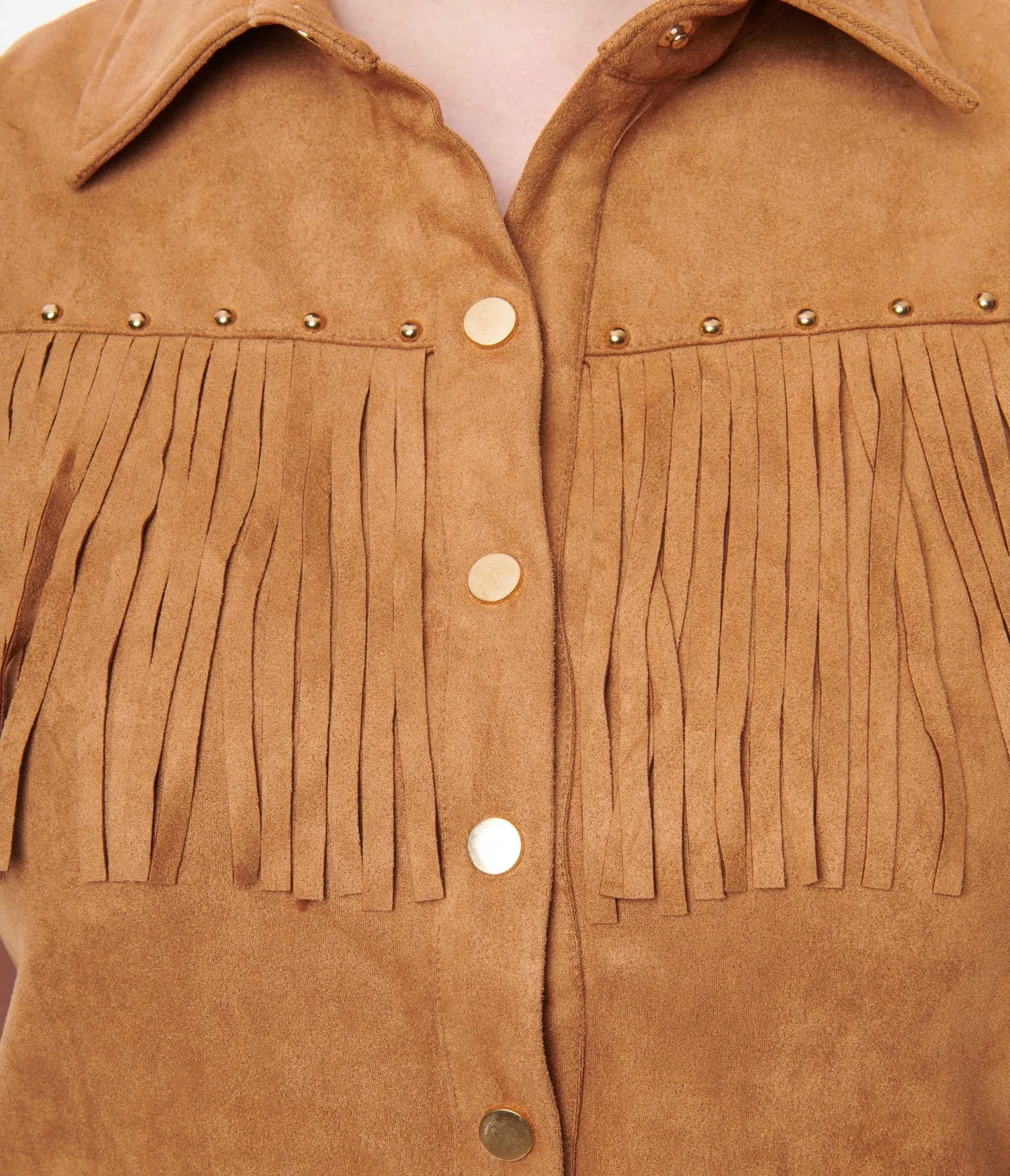 Tan Fringe Studded Suede Mini Dress