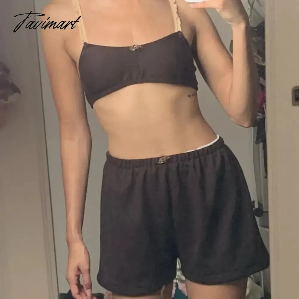 TAVIMART  Y2K Aesthetics Matching Suit Summer Spaghetti Strap Camisole Crop Tops   Shorts Chic Women 2 Piece Sporty Outfits