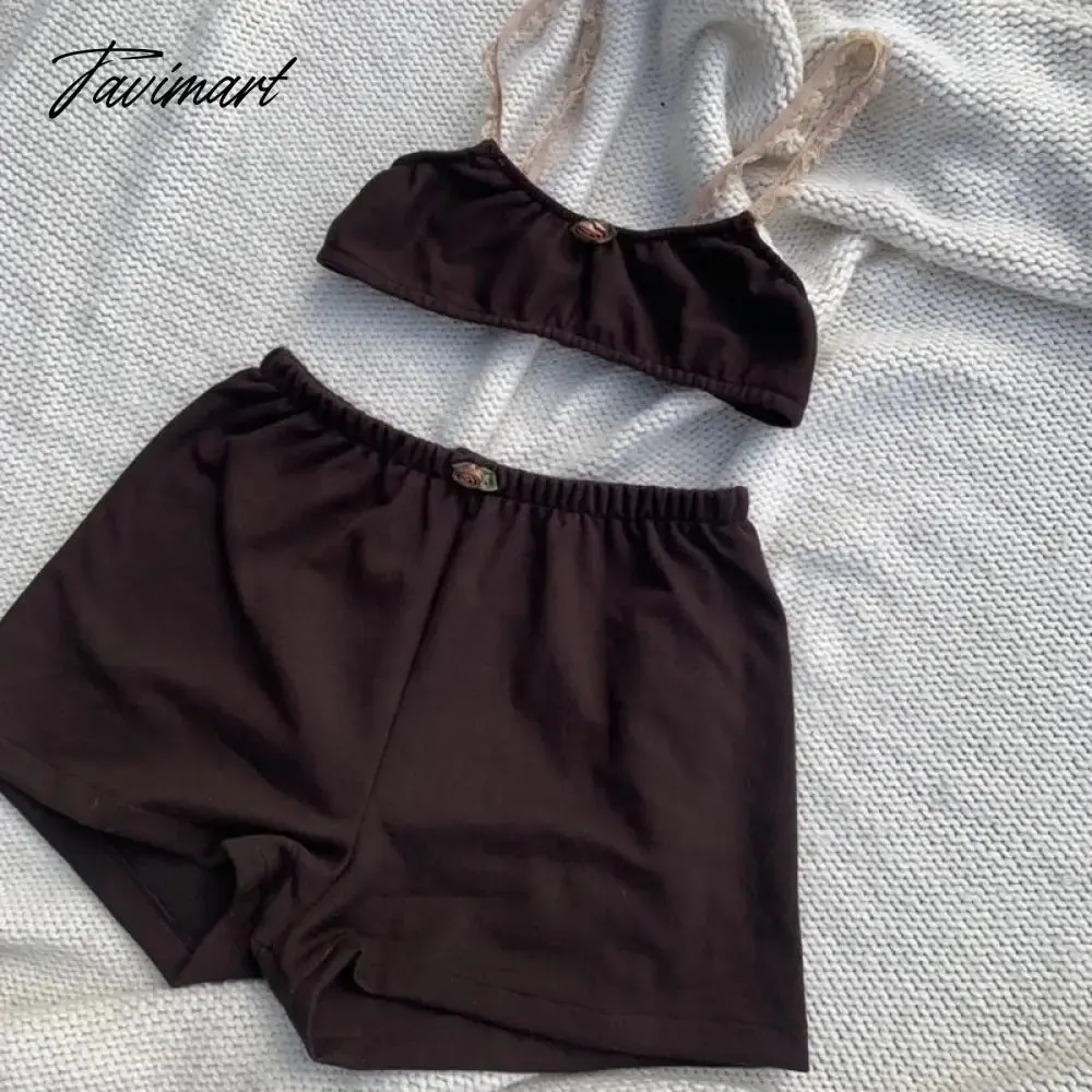 TAVIMART  Y2K Aesthetics Matching Suit Summer Spaghetti Strap Camisole Crop Tops   Shorts Chic Women 2 Piece Sporty Outfits