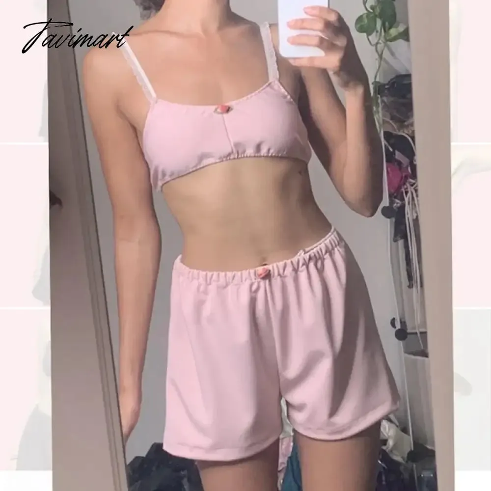 TAVIMART  Y2K Aesthetics Matching Suit Summer Spaghetti Strap Camisole Crop Tops   Shorts Chic Women 2 Piece Sporty Outfits