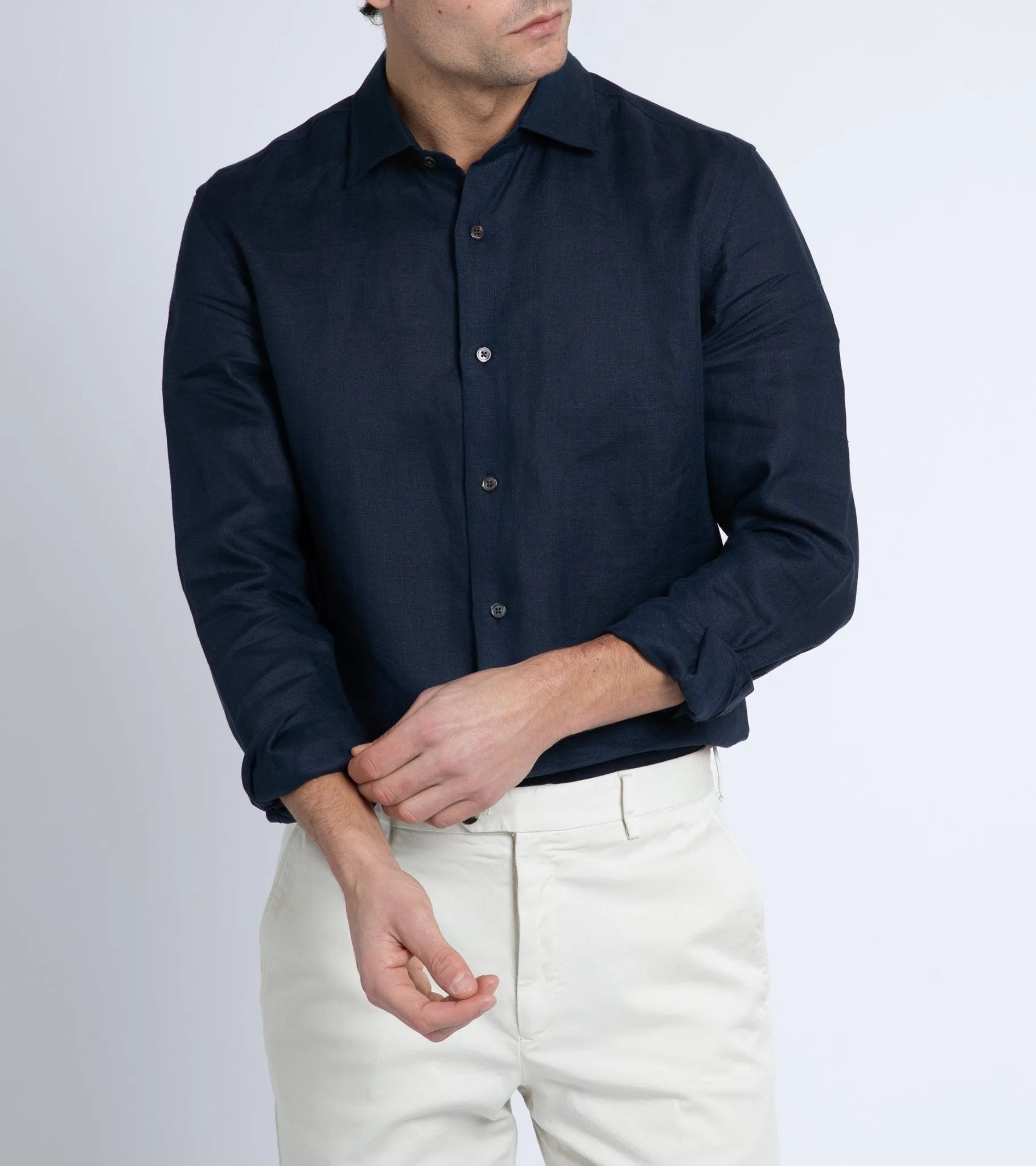 Trunk Audley Irish Linen Shirt: Navy