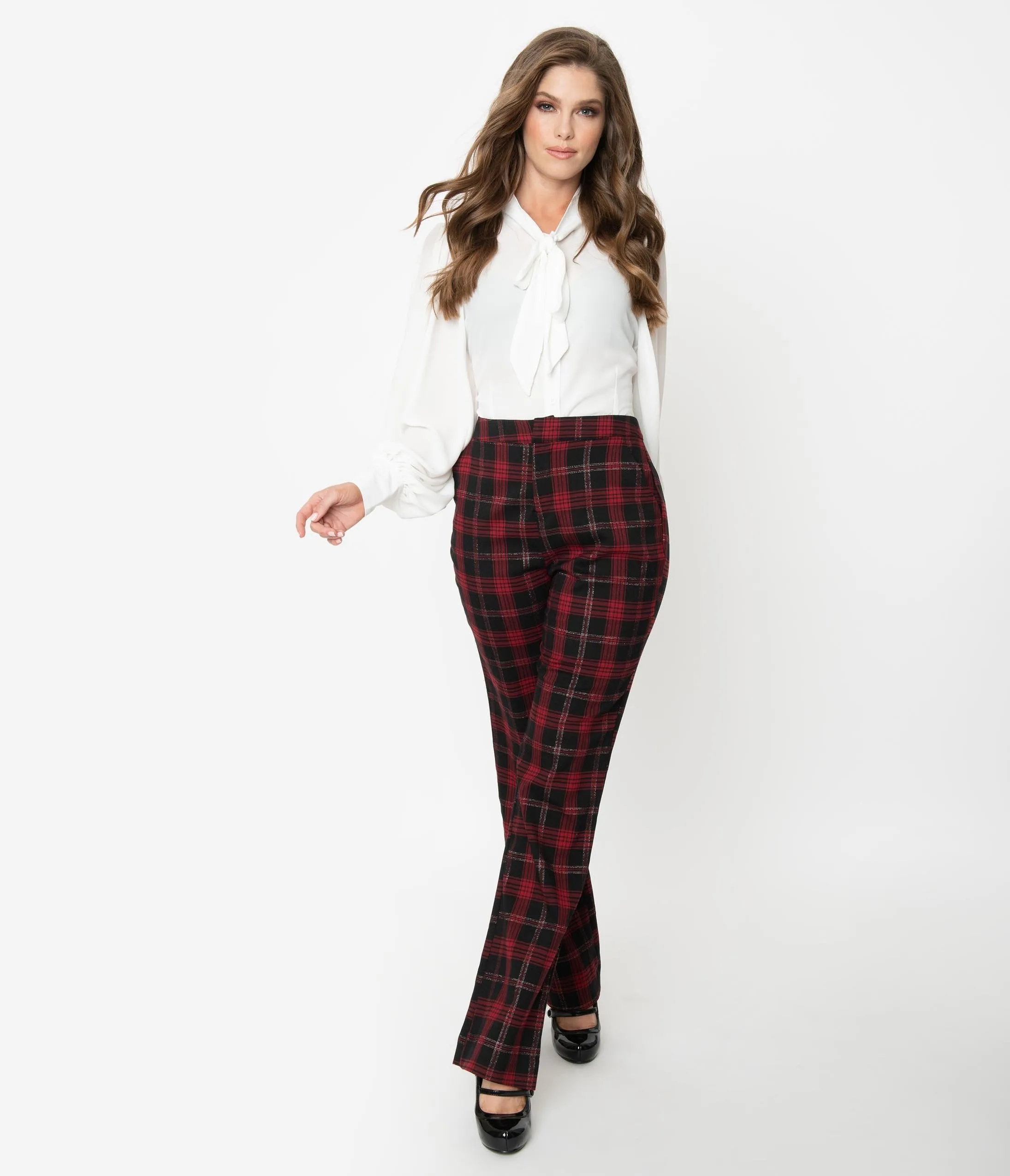 Unique Vintage Black & Red Plaid High Waist Dawn Pants