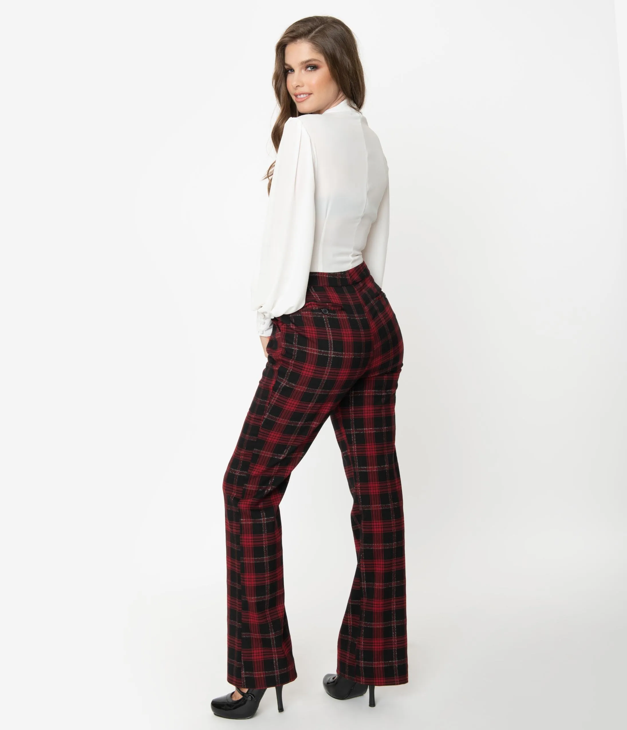 Unique Vintage Black & Red Plaid High Waist Dawn Pants