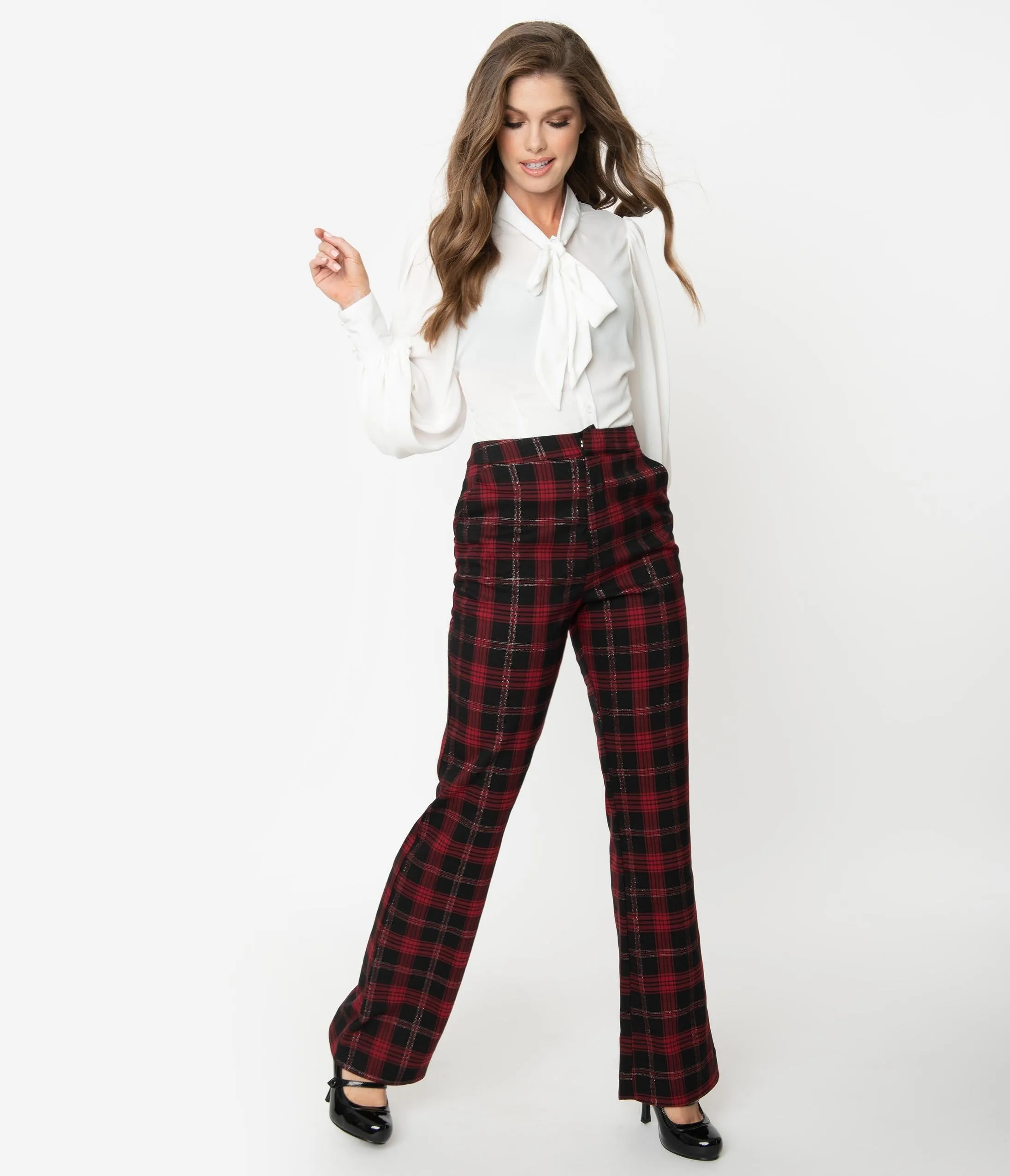 Unique Vintage Black & Red Plaid High Waist Dawn Pants