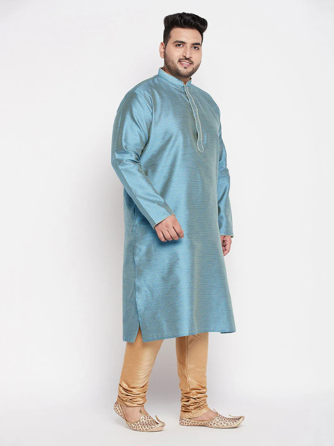 VASTRAMAY Aqua Blue Kurta And Rose Gold Pyjama