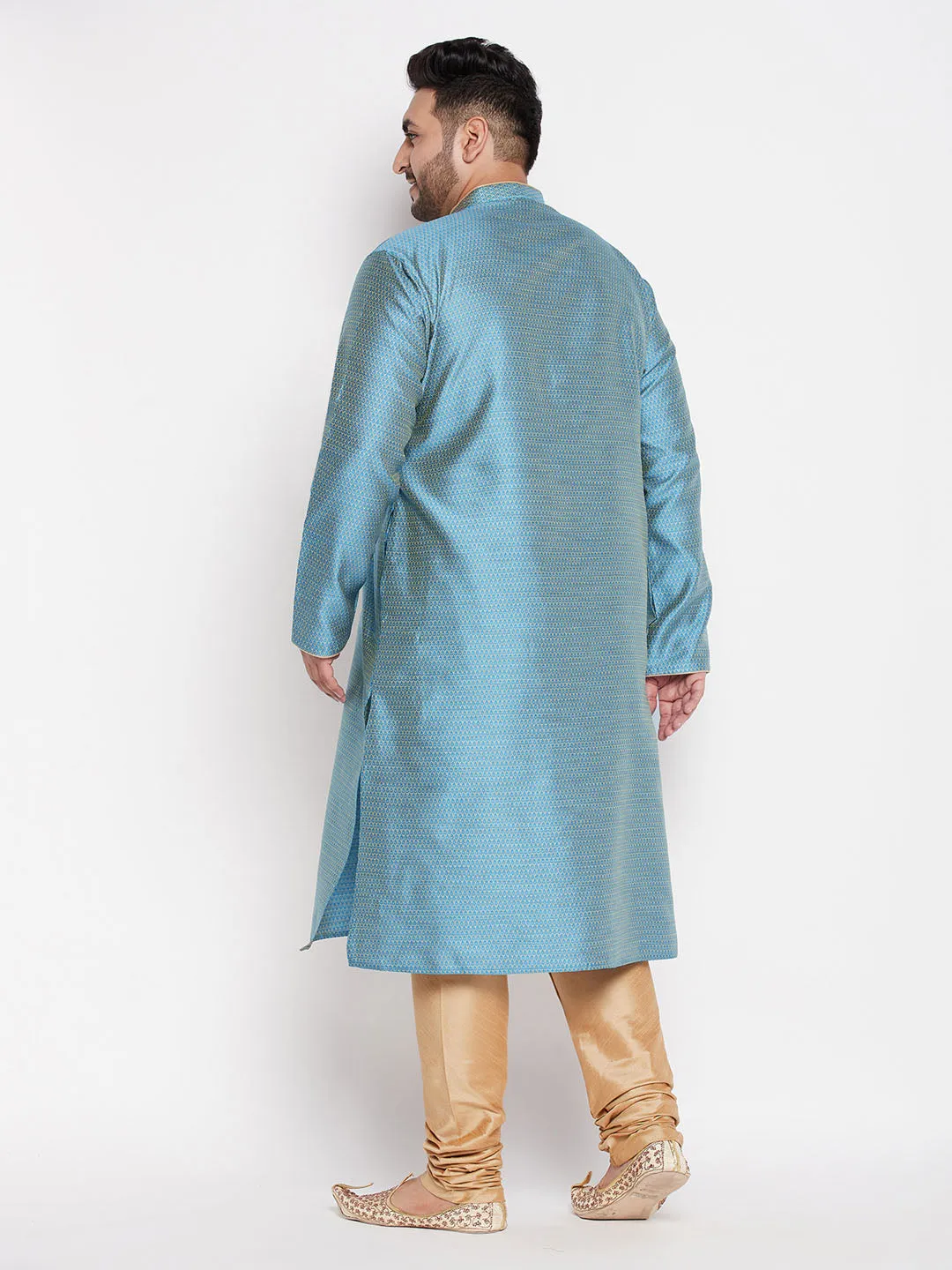 VASTRAMAY Aqua Blue Kurta And Rose Gold Pyjama