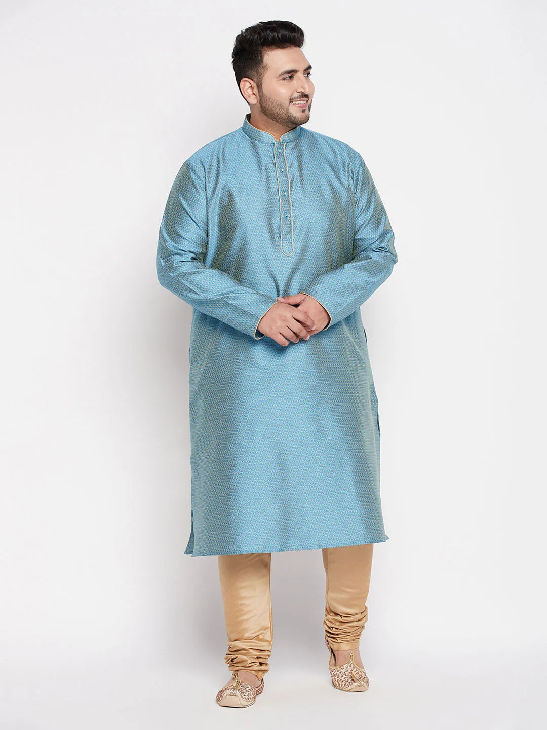 VASTRAMAY Aqua Blue Kurta And Rose Gold Pyjama