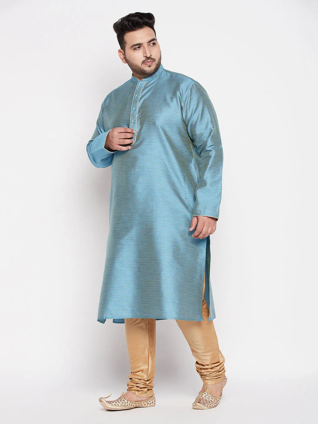 VASTRAMAY Aqua Blue Kurta And Rose Gold Pyjama