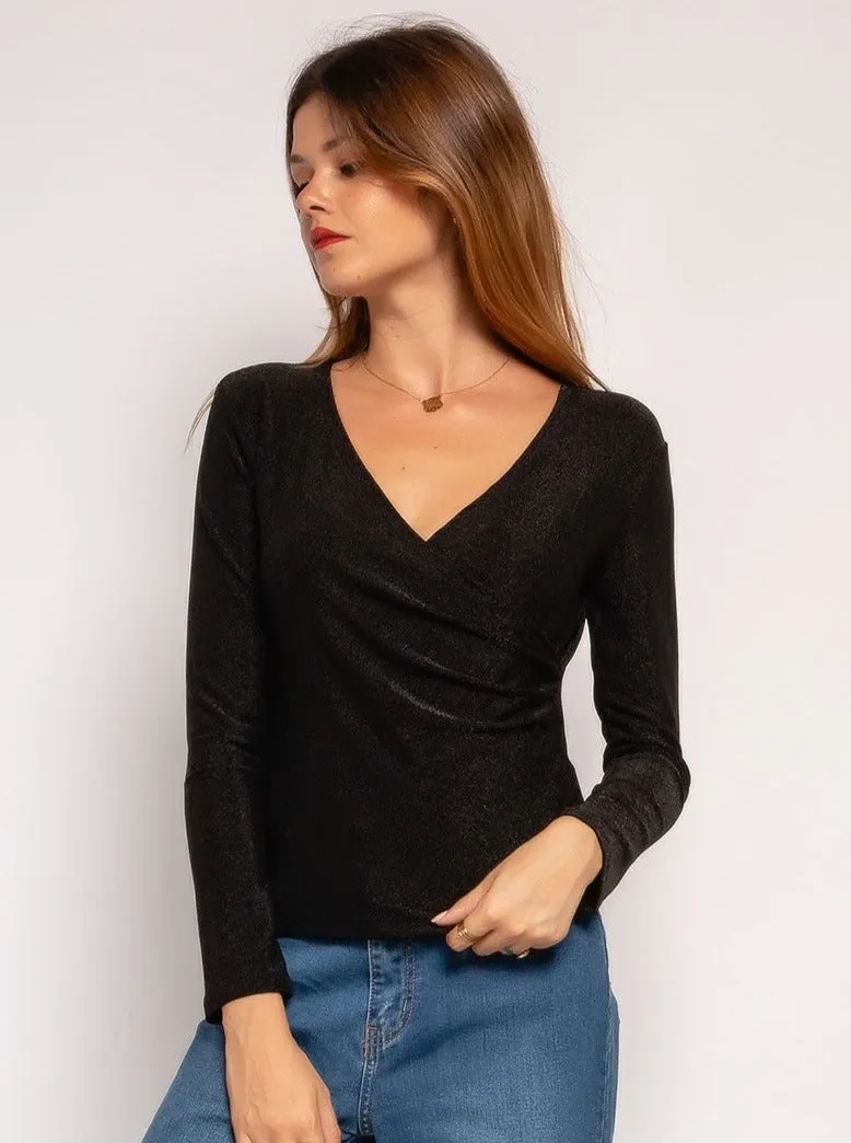 Veronika Sparkle V-Neck Long Sleeve Top