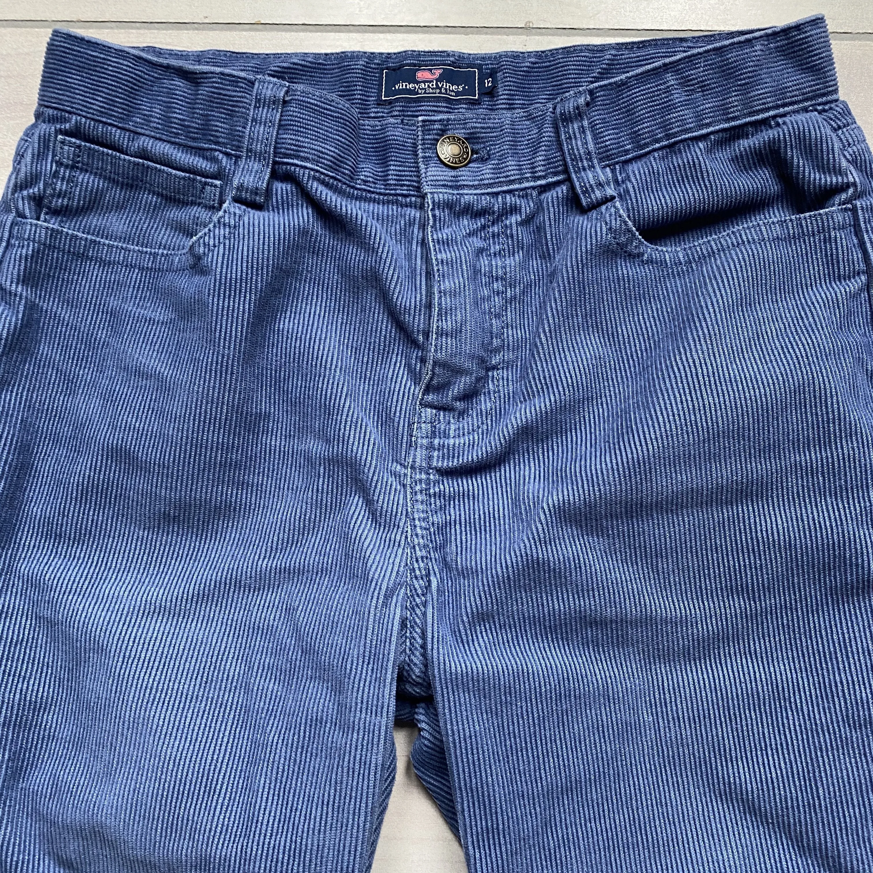 Vineyard Vines Blue Corduroy Interior Button Tab Elastic Waist Pants