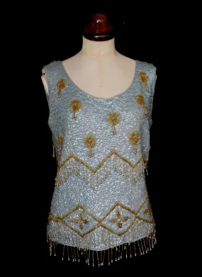 Vintage 1950s Blue and Gold Sequin Top