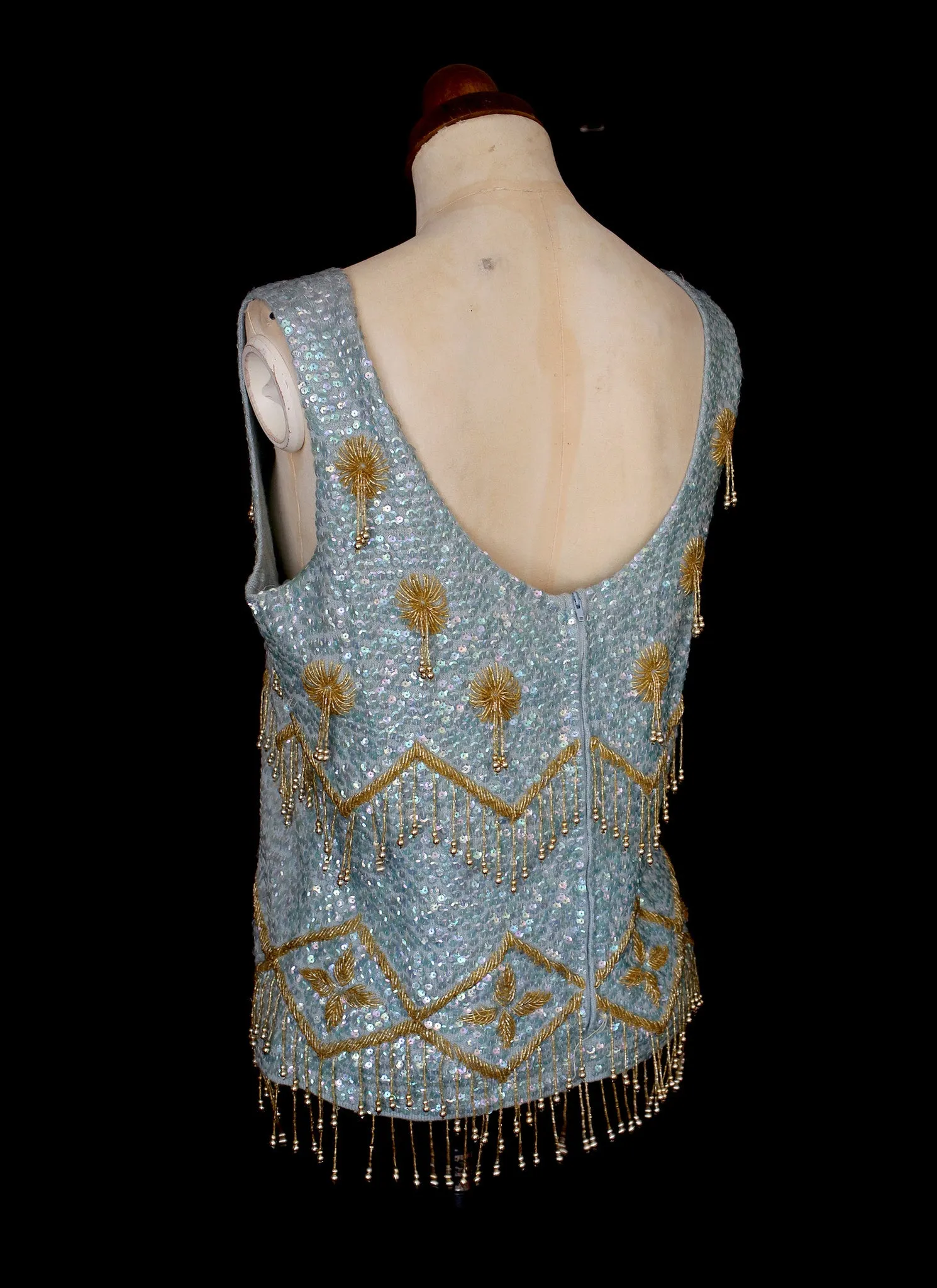 Vintage 1950s Blue and Gold Sequin Top