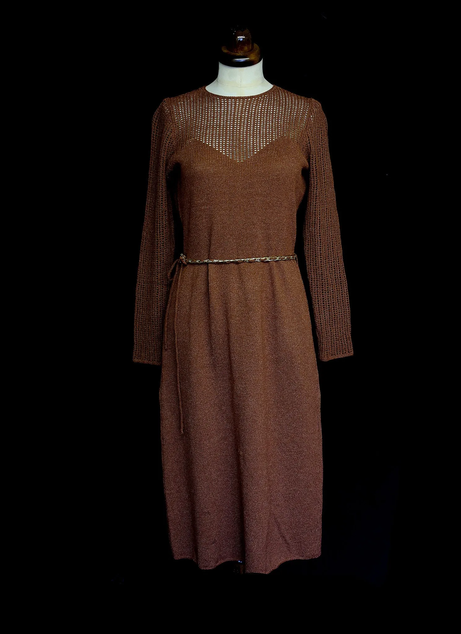 Vintage 1970s Brown Knit Dress