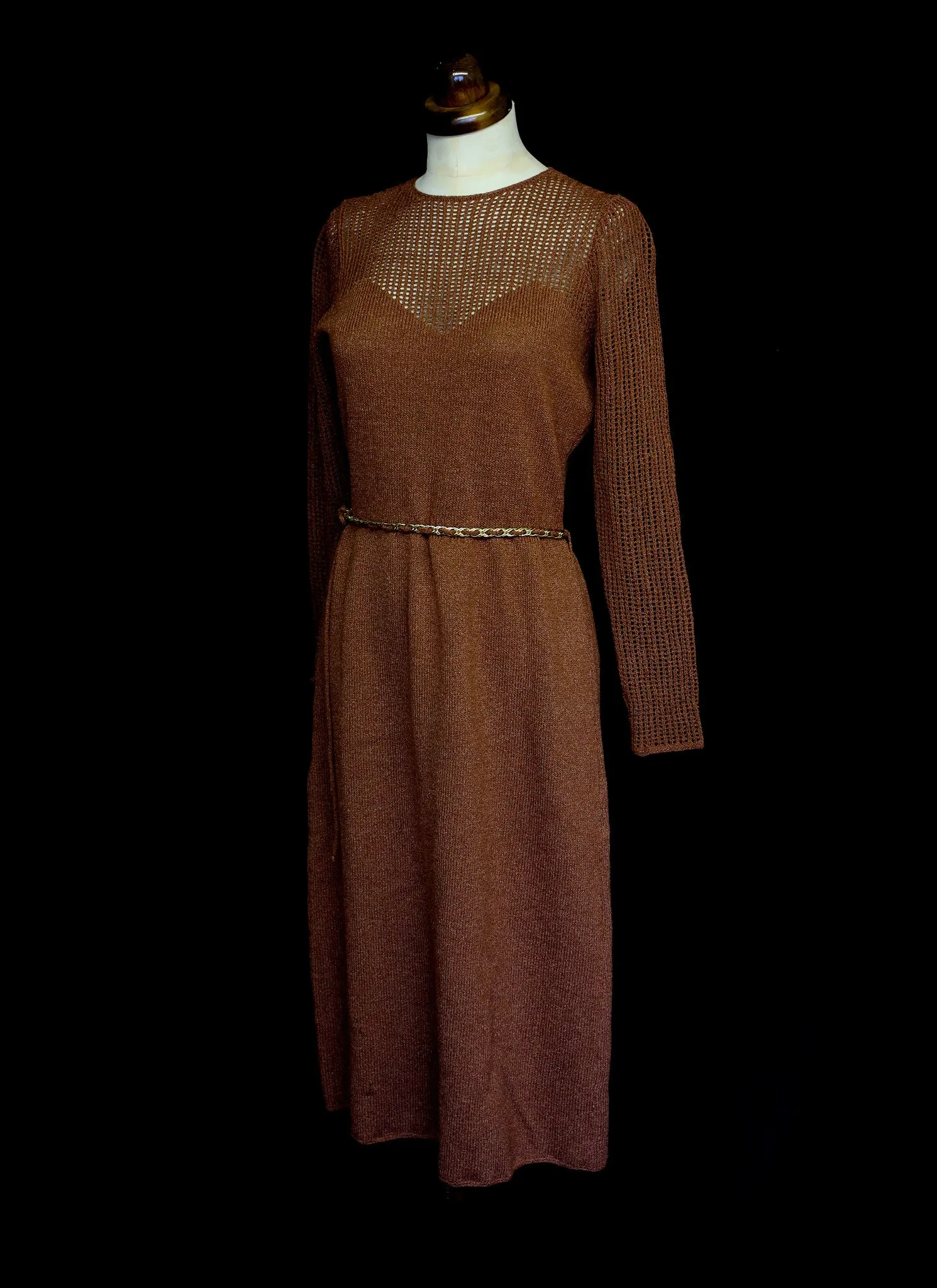 Vintage 1970s Brown Knit Dress