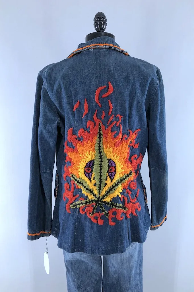 Vintage Flaming Pot Leaf Denim Jacket