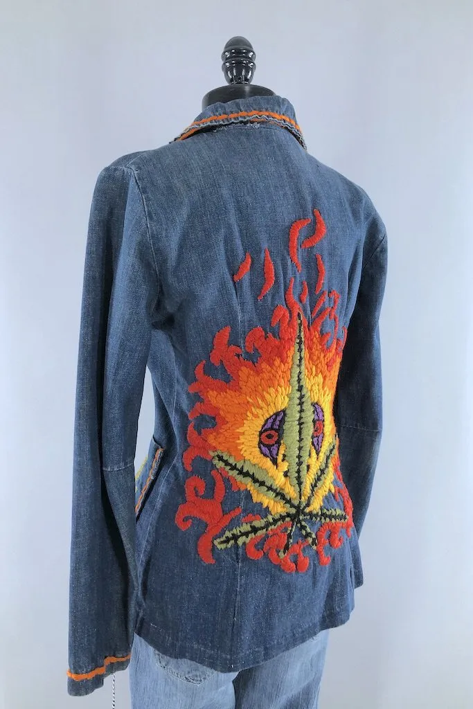 Vintage Flaming Pot Leaf Denim Jacket