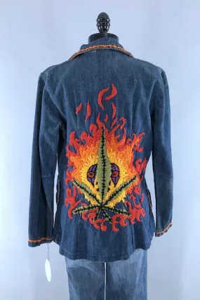 Vintage Flaming Pot Leaf Denim Jacket