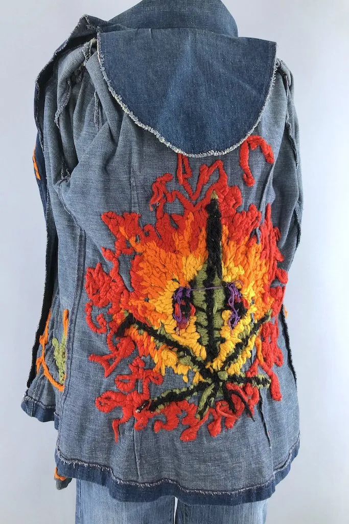 Vintage Flaming Pot Leaf Denim Jacket