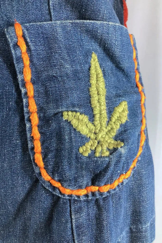 Vintage Flaming Pot Leaf Denim Jacket