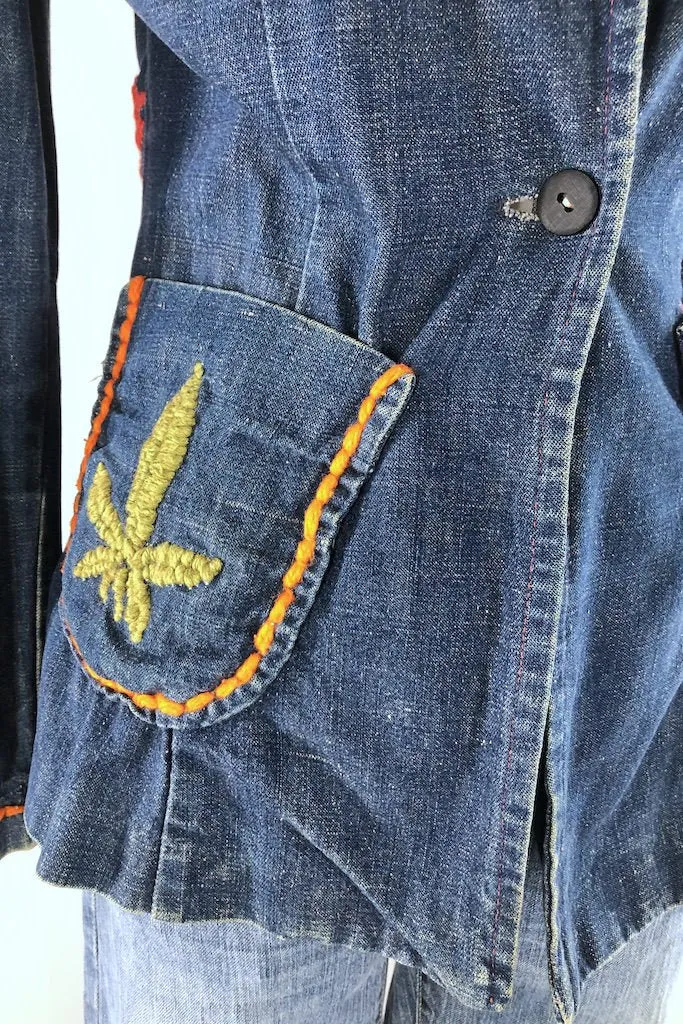 Vintage Flaming Pot Leaf Denim Jacket