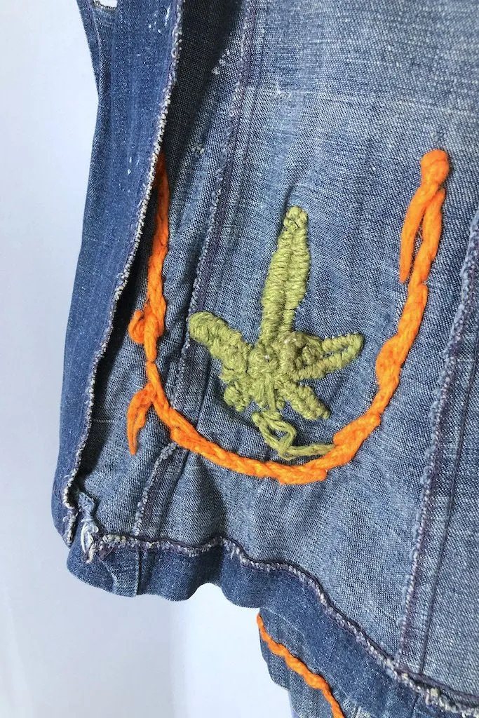 Vintage Flaming Pot Leaf Denim Jacket