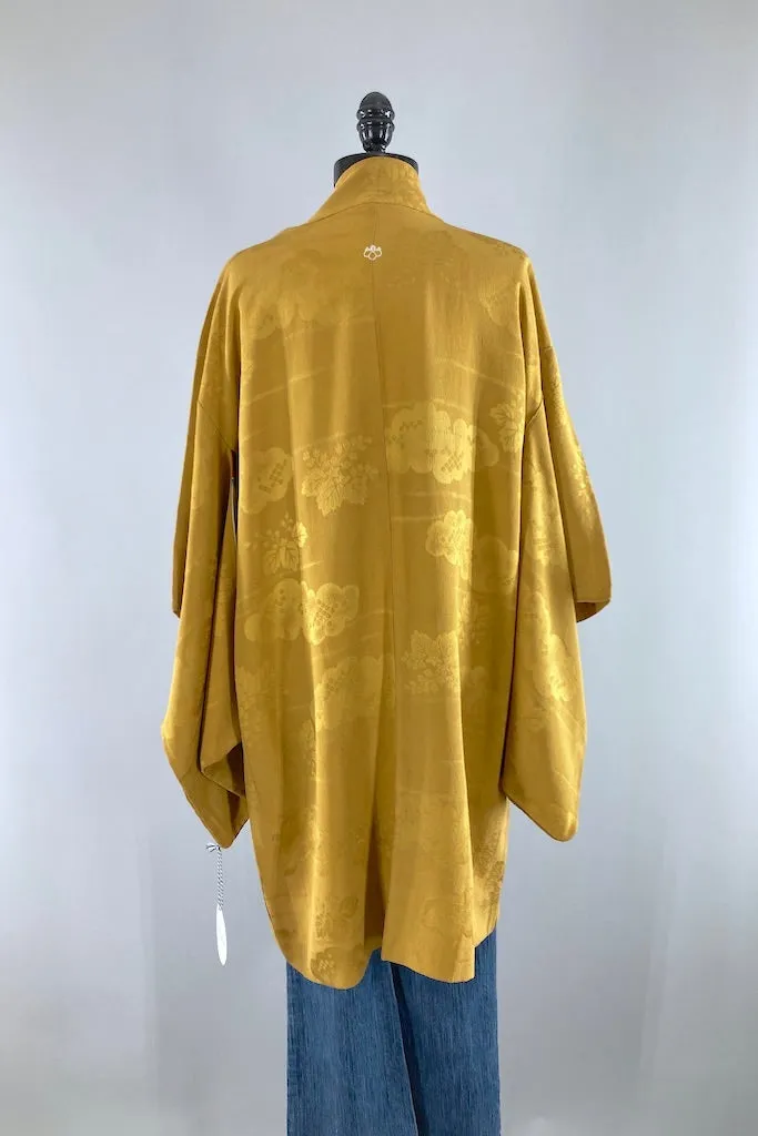 Vintage Mustard Gold Silk Kimono Cardigan