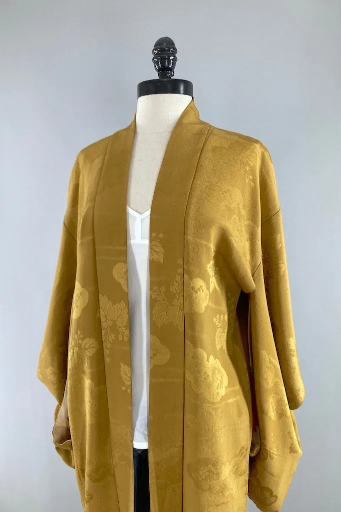 Vintage Mustard Gold Silk Kimono Cardigan