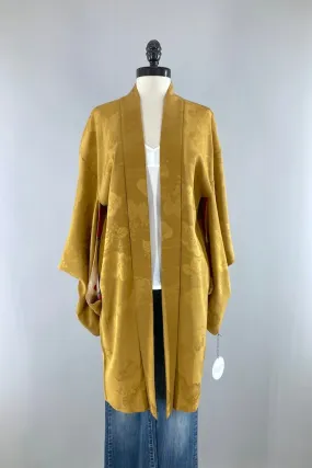 Vintage Mustard Gold Silk Kimono Cardigan