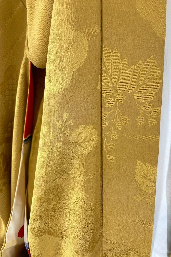 Vintage Mustard Gold Silk Kimono Cardigan