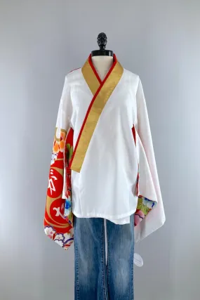 Vintage Red & White Floral Kimono Cardigan