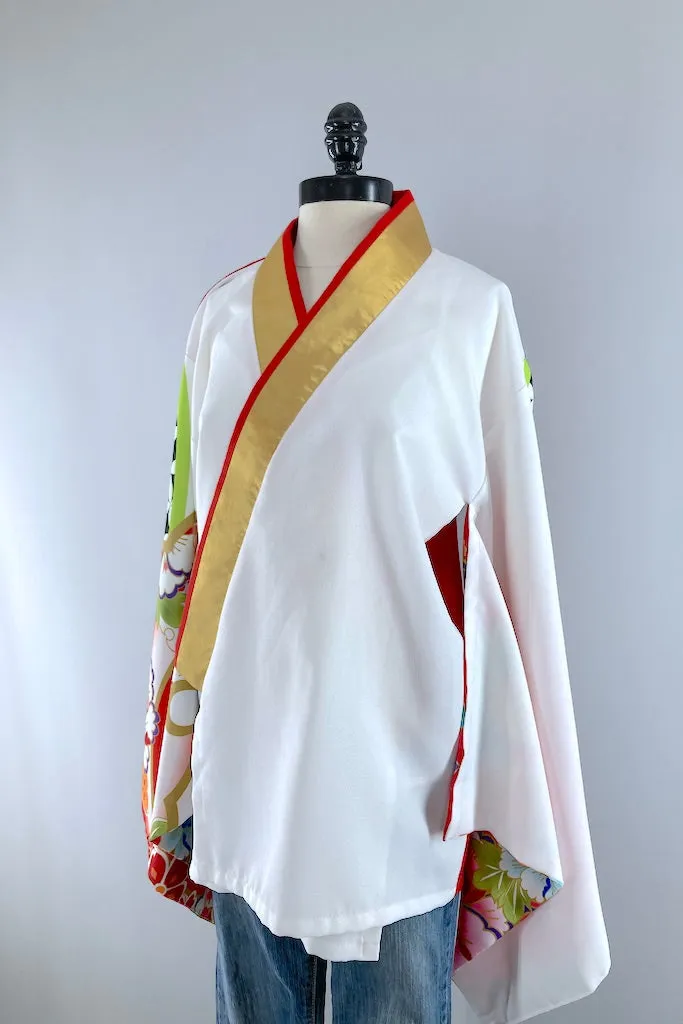 Vintage Red & White Floral Kimono Cardigan