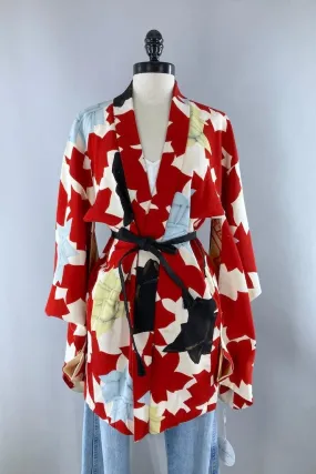 Vintage Red Roses Silk Kimono Cardigan