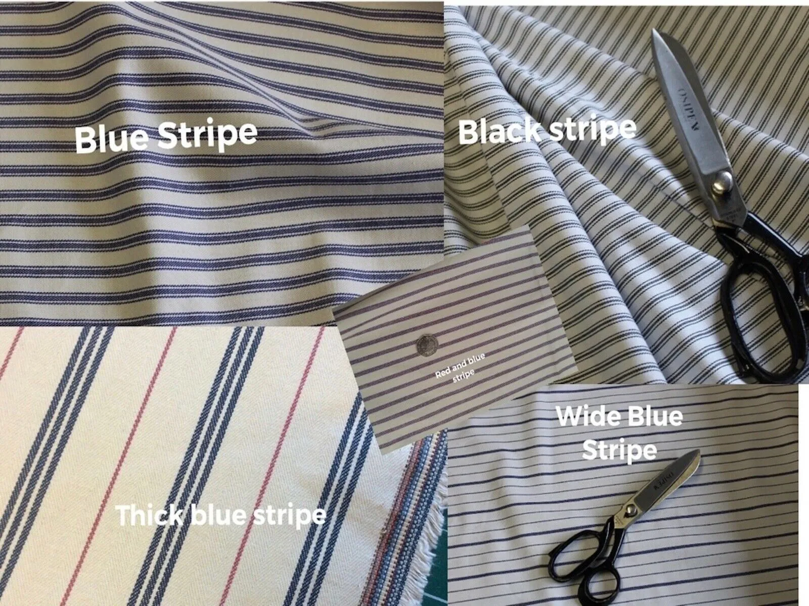 Vintage  Style Ticking Stripe, Twill Cotton Lining / Shirting Fabric - THICK BLUE STRIPE