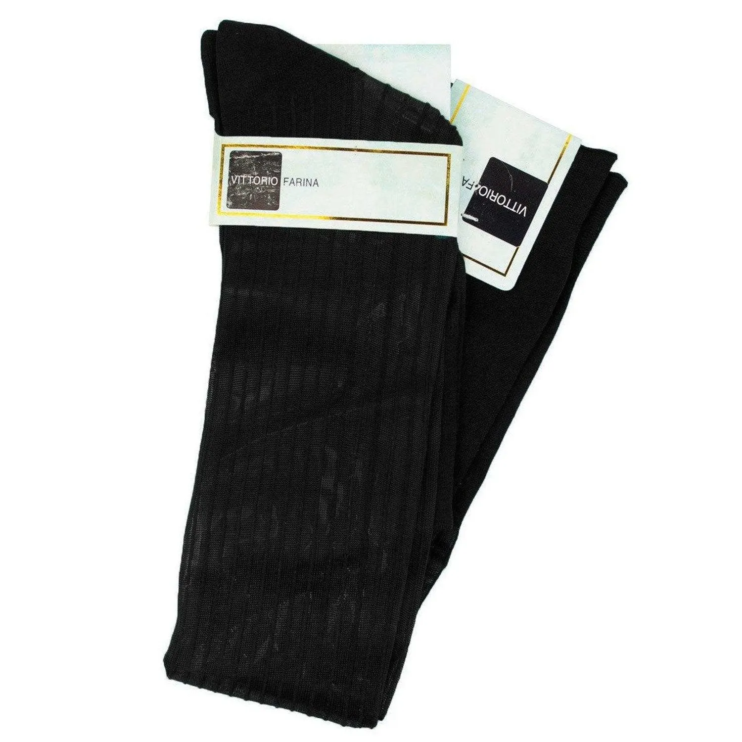 Vittorio Farina Men's Ribbed Shear Nylon Over The Calf Dress Socks