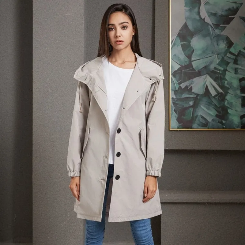 Waterproof Hooded Long Trench Coat