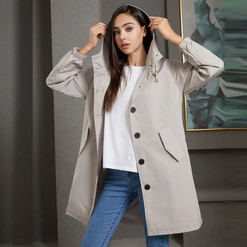 Waterproof Hooded Long Trench Coat