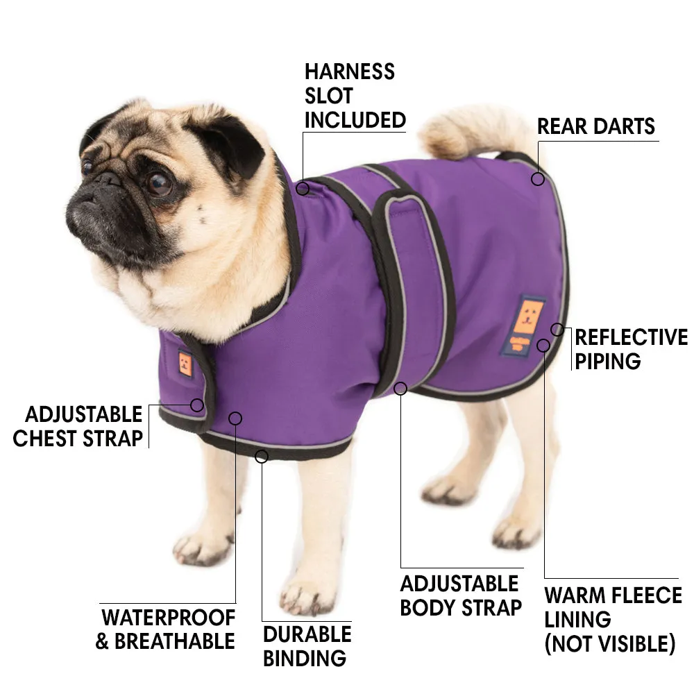 Waterproof Shower Pug / Frenchie Dog Coat with Warm Lining