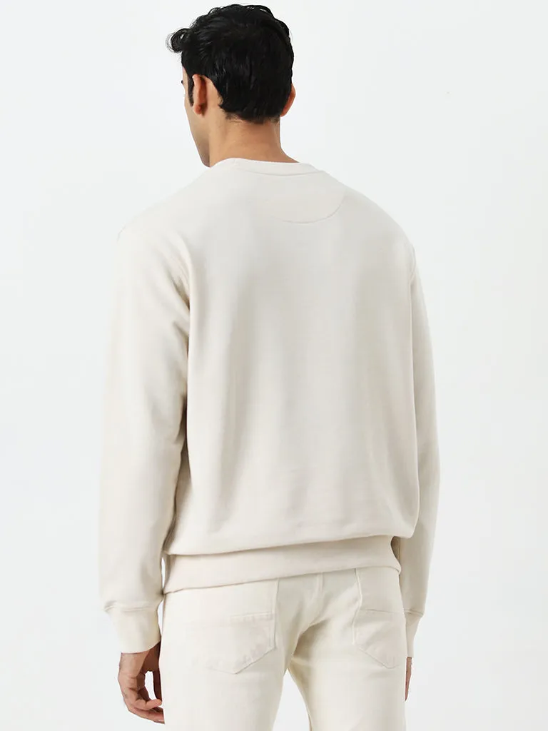 WES Casuals Light Beige Relaxed-Fit Cotton Blend Sweatshirt