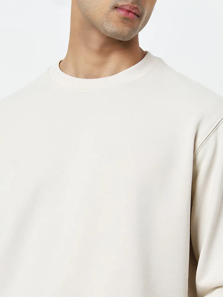 WES Casuals Light Beige Relaxed-Fit Cotton Blend Sweatshirt