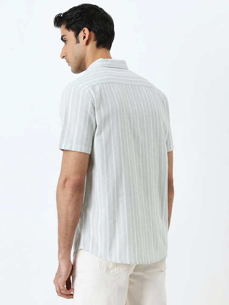 WES Casuals Sage Striped Slim-Fit Shirt